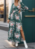 Boho Long Sleeve V-neck Printed Dress